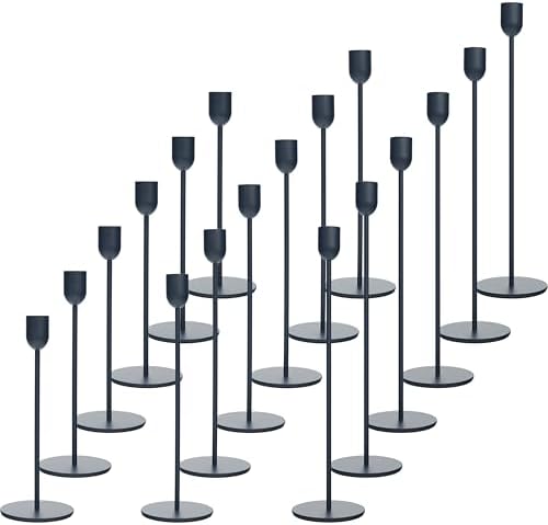18 Pcs Black Candle Holders Set, Vintage Taper & Pillar Candle Sticks for Wedding, Dining Table, Fireplace Mantel, Elegant Home Decor, Housewarming Gift, Festive Centerpiece by KDJFIIH