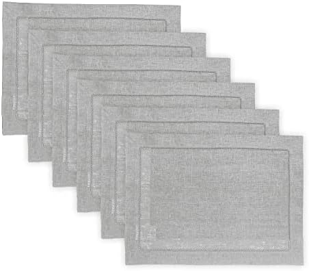 Solino Home 100% Pure Linen Placemats Grey Hemstitch, 14 x 19 in, Set of 6 by SolinoHome