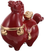 Red Ceramic Horse Statue for Lunar New Year Decorations, Miniature Chinese Figurine Invoking Luck and Success with Authentic Artistic Appeal, Fortune Feng Shui Ornament for Home by JOYOFREELY