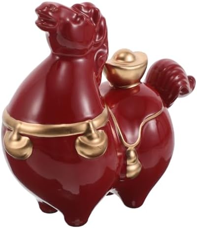 Red Ceramic Horse Statue for Lunar New Year Decorations, Miniature Chinese Figurine Invoking Luck and Success with Authentic Artistic Appeal, Fortune Feng Shui Ornament for Home by JOYOFREELY