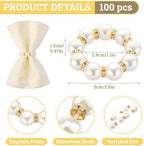 Suream 100 Pcs Napkin Rings Gold, Imitation Pearl Beaded Napkin Ring for Wedding Dinner Party Kitchen Table Birthday Decoration(White&Gold, 2 Inch) - Image 2