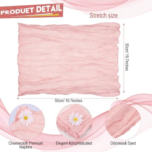 Mixweer 100 Pcs Gauze Cheesecloth Napkins 19.7 x 19.7 Inch, Dusty Pink - Image 2