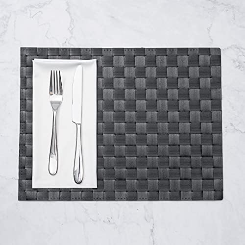Restaurantware Rectangle Black Woven Placemat, 16 x 12 in, 6 Pack - Image 3