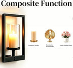 Modern Metal Wall Sconce Candle Holder Set of 2, Matte Black Floating Frame with Removable Glass Chimney, 11.8" Decorative Wall Mounted Lantern for Living Room, Patio, or Planter Display - Image 4