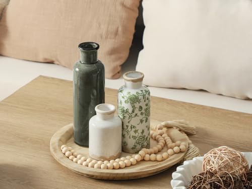 Vintage Vase Set of 3, Ceramic Vintage Flower Vases, Chinoiserie Decorative Home Decor Retro Floral Vase Rustic Farmhouse Decor for Table Bookshelf Mantel Kitchen Living Room Office - Green and Beige - Image 7
