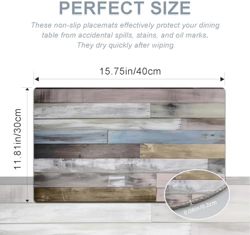 Farmhouse Placemats Set of 4 - Driftwood Faux Leather Heat Resistant Placemat for Dinner Table, Non-Slip Waterproof Oil-Proof Washable Reusable for Indoor Outdoor Kitchen Decor, 15.75In*11.81In - Image 3