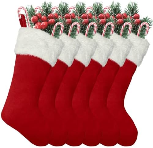 6Pack Red Christmas Stockings Traditional 20 Inch Large Vintage Christmas Stocking Polyester Plush Luxury Xmas Stocking for Family Holiday Party Decor and Xmas Tree Fireplace Mantle Pet by LinaGarten