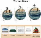 Abstract Ocean Round Storage Bag 30 Inch, Dark Blue Ripple Sunset Minimalist Art Clothes Storage Container with Handles Heavy Duty Organizer for Comforter, Bedding & Holiday Wreaths - Image 7