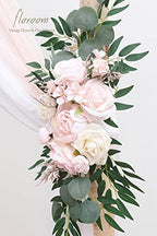Floroom Arch Flowers with Drapes Kit (Pack of 4) - 2pcs Artificial Blush Pink Floral Swag Arrangement with 2pcs Draping Fabric for Wedding Ceremony Arbor and Reception Backdrop Decoration - Image 4