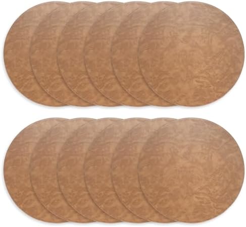 Morgan Faux Leather Round Set of 12 Placemats, 15", Camel, Heat Resistant, Stain Resistant, Non-Slip, Reversible, Durable Table Mats for Kitchen, Dining Table, Indoor Washable Use - Image 2