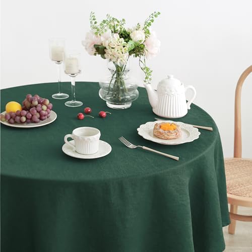 Linen World Green Linen Tablecloth - 100% French Linen Round Tablecloth 90" Inch,Washable Natural Table Cloth for Dining,Outdoor,Weddings and Restaurants,Decorative Thanksgiving Christmas - Image 2