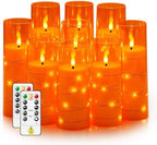 Nimiko Flickering Flameless LED Candles,Battery Operated Candles 9 Pcs with Embedded Star String,Acrylic LED Pillar Candles with Remote,Suitable for Home Decoration to Create an Atmosphere (Orange) by Nimiko