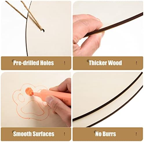 12 Pcs 16 Inch Wood Circles for Crafts Unfinished Round Wood Discs Blank Wooden Rounds Slices Round Wooden Door Hanger Signs with Bows, Twine and Glue Points for DIY Craft Holiday Decor,5 mm Thick - Image 3