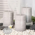 Gray Pillar Candles Cozy Cotton Scented Set of 3 Mottled 3 Layers Hand-Poured Classic Emergency Candle Aromatherapy Candles for Weddings, Home Decorations, Spa, Restaurant 3"X4" - Image 5