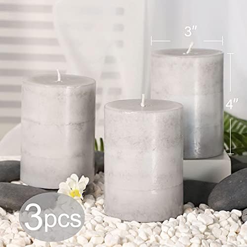 Gray Pillar Candles Cozy Cotton Scented Set of 3 Mottled 3 Layers Hand-Poured Classic Emergency Candle Aromatherapy Candles for Weddings, Home Decorations, Spa, Restaurant 3"X4" - Image 5