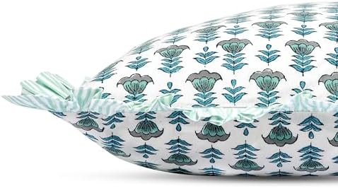 Ridhi Block Print Aquamarine Blue Throw Pillow Cover 20" x 20" (Pack of 2) Decorative Cushion Covers with Ruffle for Couch, Sofa, Bed, Living Room, Home Decor Gift for Spring, Easter, Valentine - Image 4