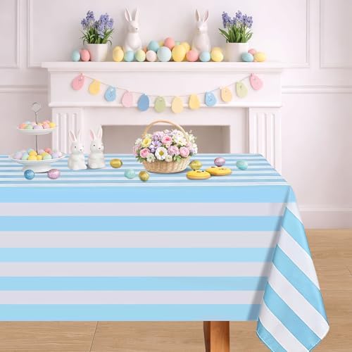 2 Pack Striped Tablecloth 57x84 Inch Light Blue and White Tablecloth - Image 6