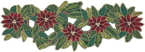 Lightnpro Poinsettia Beaded Table Runner - Festive 13" × 36" Holiday Decor in Maroon & Green - Elegant Farmhouse Christmas & Thanksgiving Dining Accent - Image 4