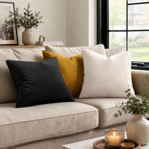 MIULEE Decorative Cream White Velvet Euro Sham Throw Pillow Covers 24x24 in - Image 3