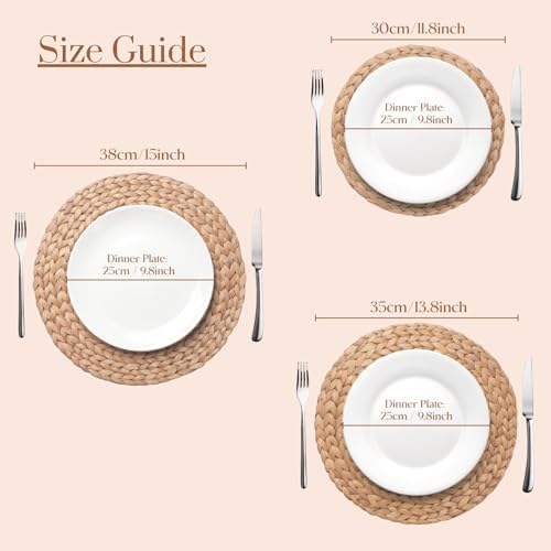 10 Pack, Round Woven Placemats, Natural Water Hyacinth Place mats, Braided Straw Table Mats for Dining Table, Christmas Placemats (13.8 inch) - Image 4