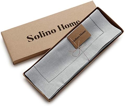 Solino Home 100% Pure Linen Placemats Grey Hemstitch, 14 x 19 in, Set of 6 - Image 3