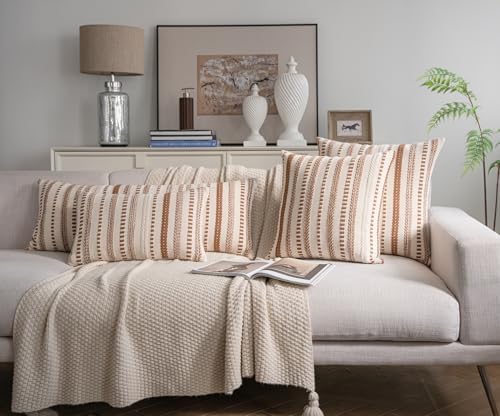 Cethom Brown Boho Lumbar Pillow Covers 14x36 Long, Stripe Textured Decorative Couch Pillow Cases for Bed, Sofa, Living Room, Bedroom, Farmhouse Home Accent Cushion Covers, Pack of 1 - Image 6