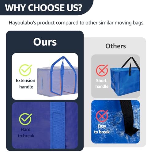 Moving Bags Heavy Duty Extra Large, Moving Boxes, Moving Supplies Essentials, Blue Storage Bins with Lids, Plastic Packing Totes, Storage Bags for Clothes with Handles & Zippers(Blue, 8 Pack) - Image 4