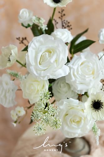 Ling's moment Artificial Wedding Flowers Combo, White & Dark Green, Grand - Image 3