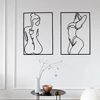 Glamativity Large 4 Pack Black Wall Art, Minimalist Single Line Art, Real Metal Wall Art, Woman's Body Shape Abstract Art (Black Classic Style, L Size 22.5 x 15.7'') - Image 3