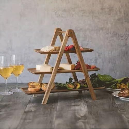 2X 3 Tier Serving Tray Wood Tiered Tray Decor Cake Stand Farmhouse Tiered Tray Party Serving Dishes and Platters Trays - Image 2