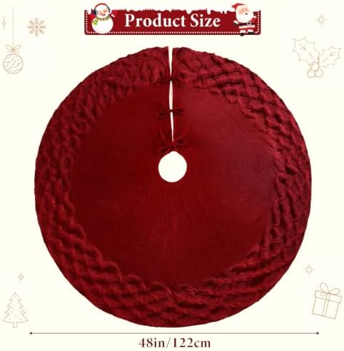 TOCHGREEN Red Knitted Christmas Tree Skirt 48 inches Chunky Knit Tree Skirt - Image 3