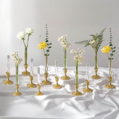 Bud Vases with Candlestick Holders: Set of 12 Clear Glass Vase Bulk by CreatedforWeddingsandHome