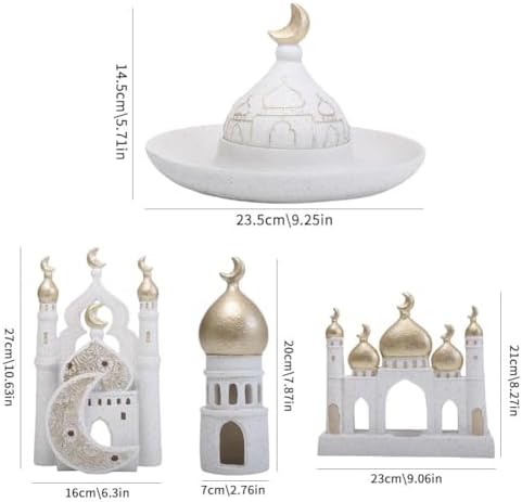 Islamic Cultural Decor Collection, Ramadan Home Decor Islamic Gift, Handcrafted Resin Mosque Models & Tower Ornaments for Home Office Display Ramadan Decoration (White H 1pcs) - Image 2