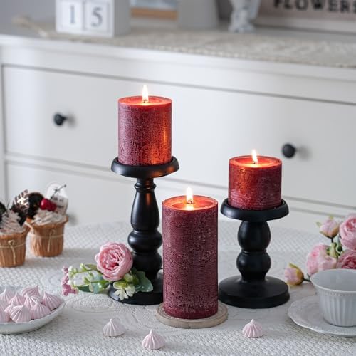 3x6 Inch Burgundy Pillar Candles Set of 3 - Hand-Poured Unscented Candles, Long Clean Burning, Dark Red Pillar Candle, Smokeless Dripless Candle for Dinner Table, Wedding, Home, Rustic Decor - Image 5