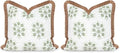 Hofdeco Premium Coastal Patio Indoor Outdoor Throw Pillow Cover Only, 20"x20" Water Repellent for Backyard, Couch, Green Embroidered Floral with Fringe (Pack of 2) by HofdecoPremium