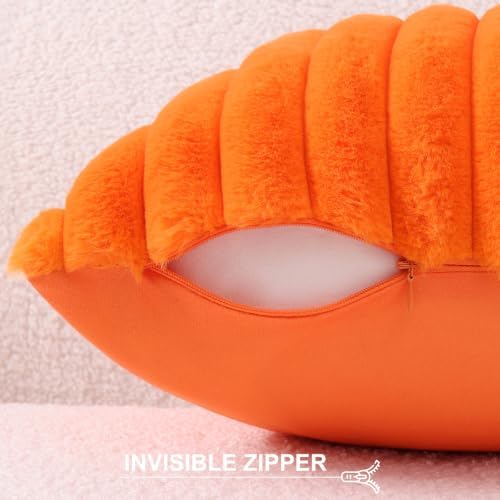 Pallene Faux Fur Fall Throw Pillow Covers 12x20 Set of 2, Burnt Orange - Image 3