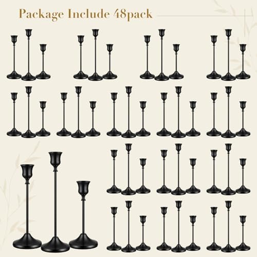48 PCS Black Metal Taper Candle Holders Set,Brass Vintage Metal Candlestick - Image 7