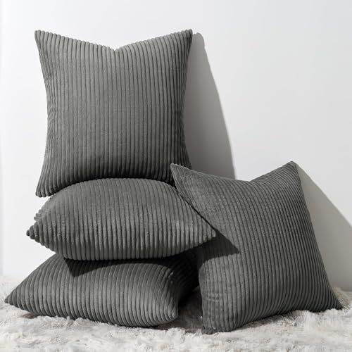 Topfinel Dark Grey Throw Pillow Covers Set of 4,Soft Velvet Modern Double-Sided Designs,Decorative Cushion CasesMix and Match for Home Decor, Pillow Inserts Not Included (20x20 inch) by Topfinel
