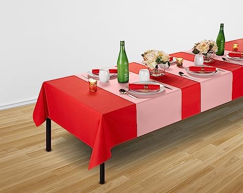 Disposable Table Runner for Dining Table, 16" 20-Pack Linen-Like Pink Paper Table Runners for Party, Wedding Or Event - Image 4