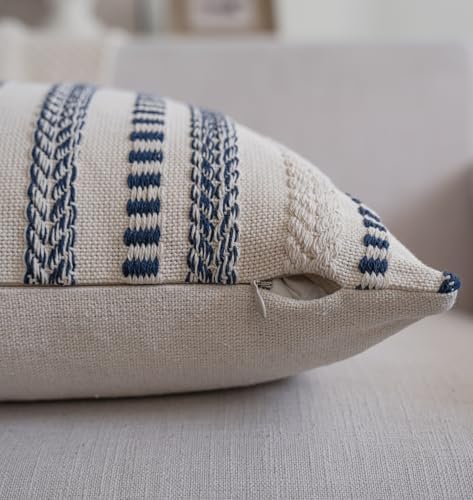 Cethom Navy Blue Boho Throw Pillow Covers 22x22 Inch Set of 2, Stripe Textured Decorative Couch Pillow Cases for Bed, Sofa, Living Room, Bedroom, Farmhouse Home Accent Cushion Covers - Image 4