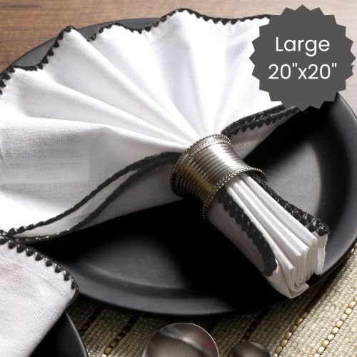 Cotton Clinic Cloth Napkins with Trim - Everyday Use Table Dinner Napkins - Soft Durable Washable - Ideal for Dinner Party Wedding Christmas Easter - Set of 12-20x20 inches Black White Napkins - Image 4
