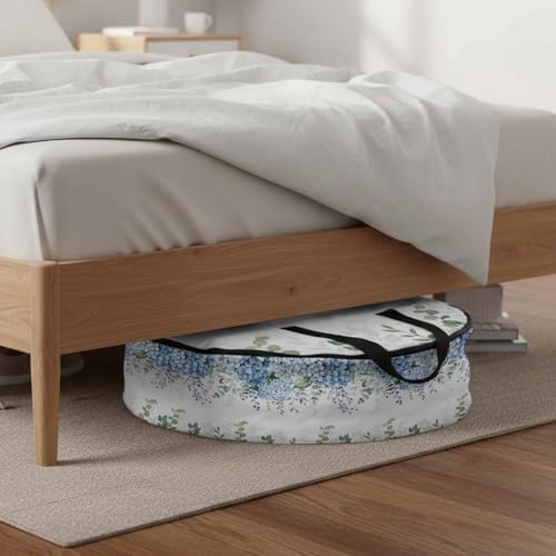 36 Inch Round Storage Bag 1 Pack,Green Eucalyptus Leaf Blue Hydrangea Waterproof Wreath Storage Container with Handles&Zipper Blossom Floral Closet Organizer Bags Garland Box - Image 6