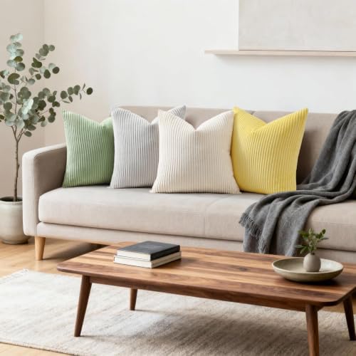 Mecatny Corduroy Throw Pillow Covers 26x26 Set of 2 Sundress Yellow - Image 3