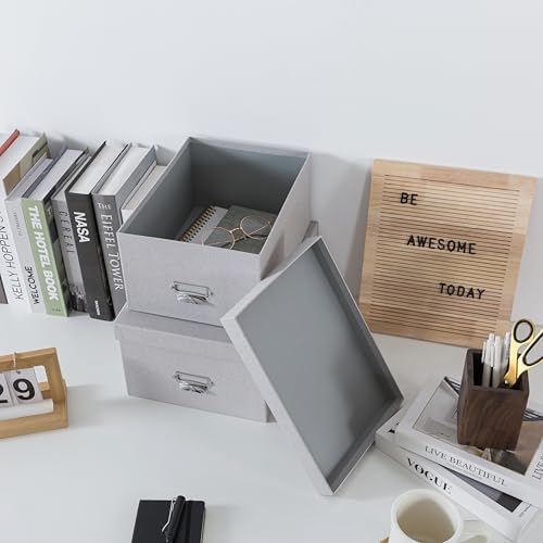Soul & Lane - Gray Stacking Storage Boxes with Label Holders, Set of 2 - Image 6