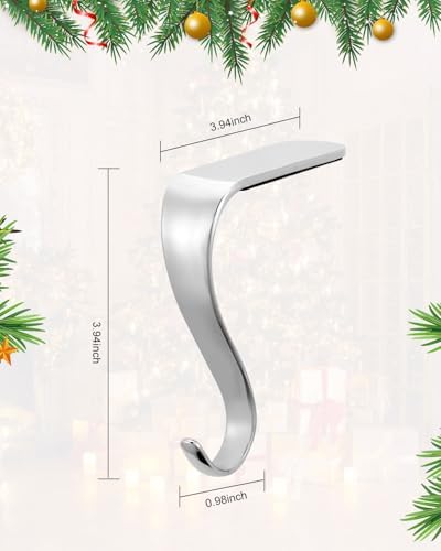 Christmas Stocking Holders for Mantle Set of 6, Metal Fireplace Stocking Hangers, Anti-rust Non-slip Non-tarnish Mantel Hooks Grips Set for Garland, Windowsill, Party, Christmas Decorations, Silver - Image 6