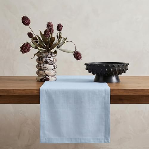 Solino Home 100% Pure Linen Table Runner Ice Water Long, Fete 14 x 108 in by SolinoHome