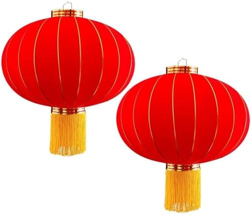 Chinese New Year Lantern, Traditional Spring Festival Hanging Ornament, Flocking Cloth Lantern with Tassels for Lunar New Year by Unknown