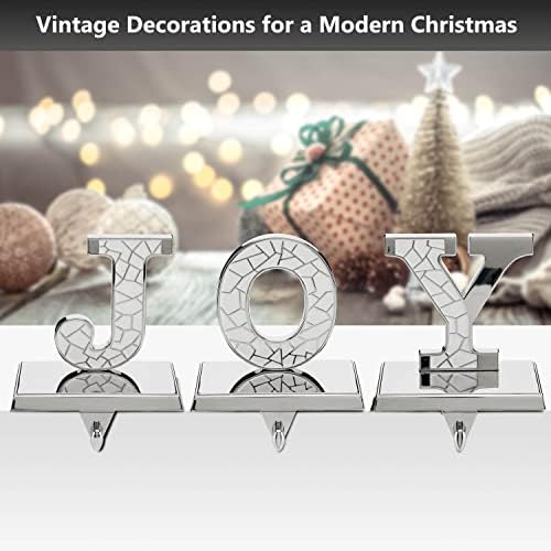 Christmas Stocking Holder - Stocking Holders for Mantle – 3Pcs Christmas Stocking Holder – Home Decoration with J O Y Letters – Plated Bright Nickel – Elegant and Modern Joy Hangers - Image 3