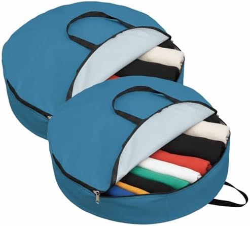 36 Inch Round Storage Bag 2 Pack,Modern Marine Ocean Pure Blue Waterproof Wreath Storage Container with Handles&Zipper Minimalist Solid Color Art Closet Organizer Bags Garland Box - Image 2