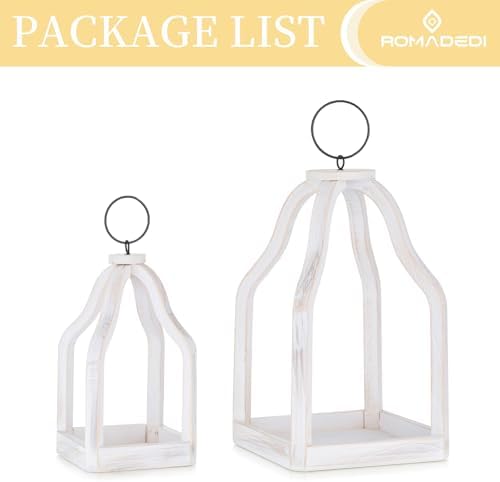 Romadedi Wooden Lantern Set of 2, 8.7" & 11.5" Tall, Whitewashed - Image 6